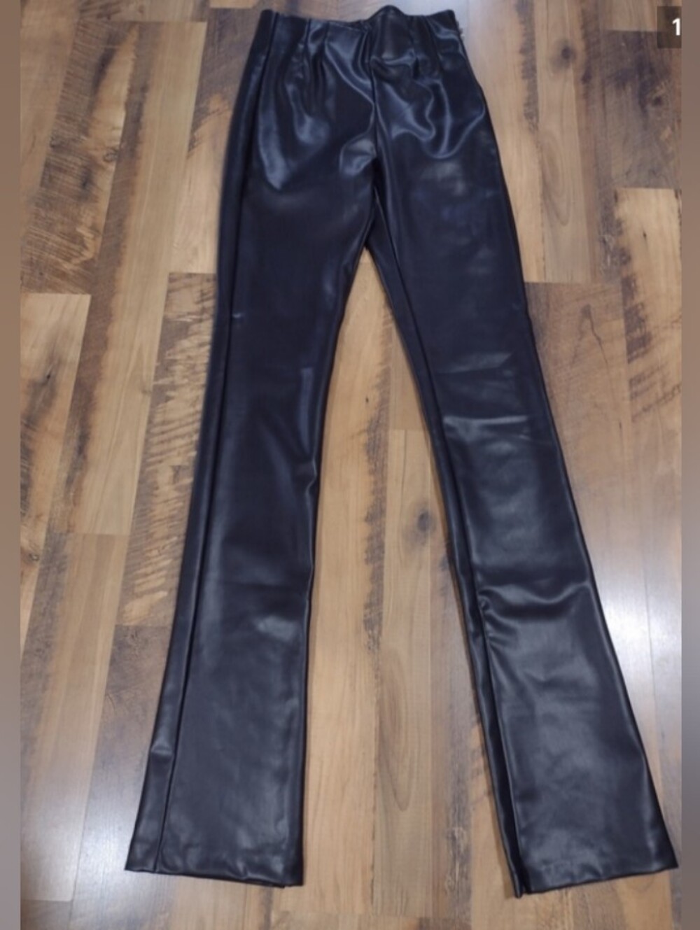 Zara Black Faux Leather Street Wear Edgy Night Out Flared Jeans Sz Small Tall
